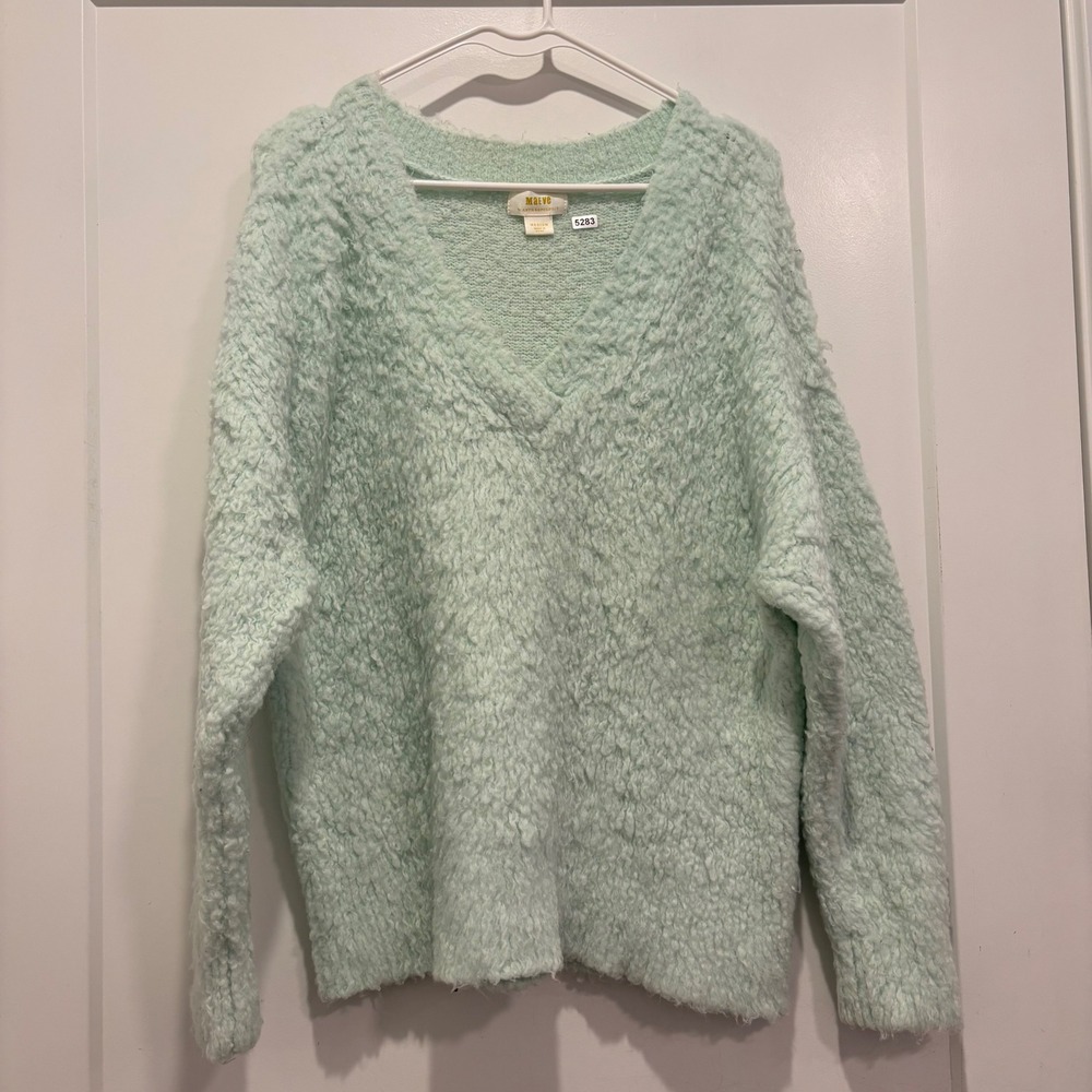 Maeve by Anthropologie Mint Green Merino Wool Blend Boucle V-Neck Sweater Medium